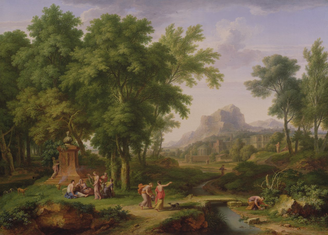 阿卡迪亚景观与植物的半身像，1724-25（对68872） 作者 扬·范·休森（Jan van Huysum）