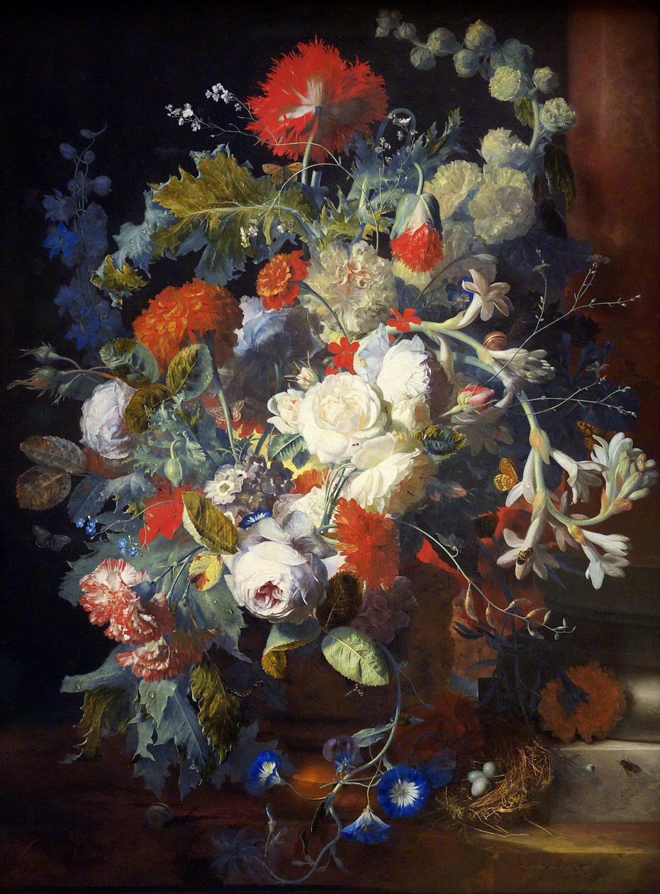 柱子上的花束 - Jan van Huysum（1682-1749）。 木上油，18 美分上半叶。 尺寸：80,2x60,3 厘米。 维也纳艺术史博物馆 作者 扬·范·休森（Jan van Huysum）