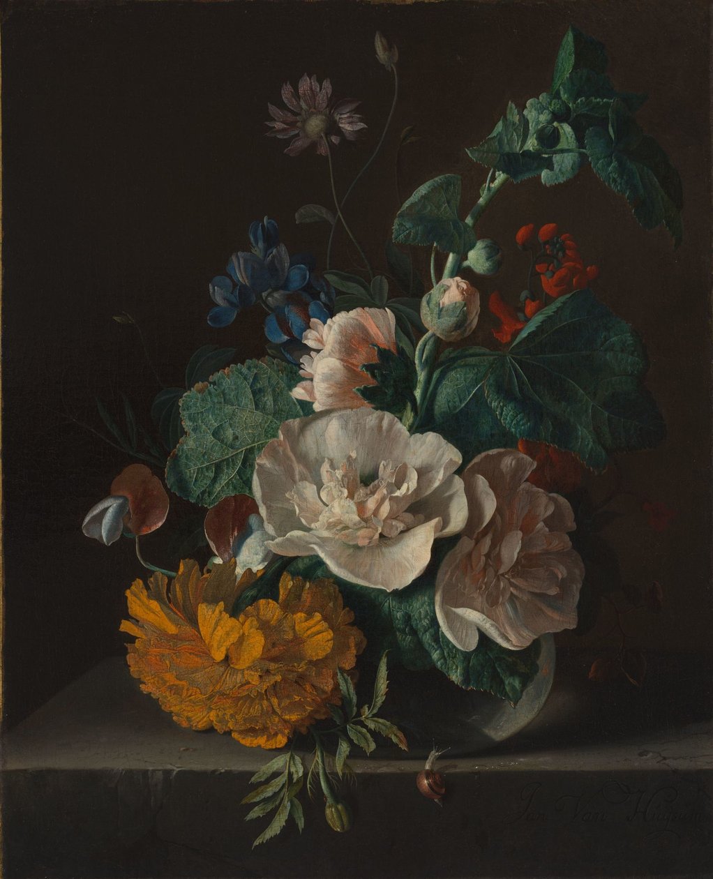荷包牡丹和金盏花静物画 作者 扬·范·休森（Jan van Huysum）