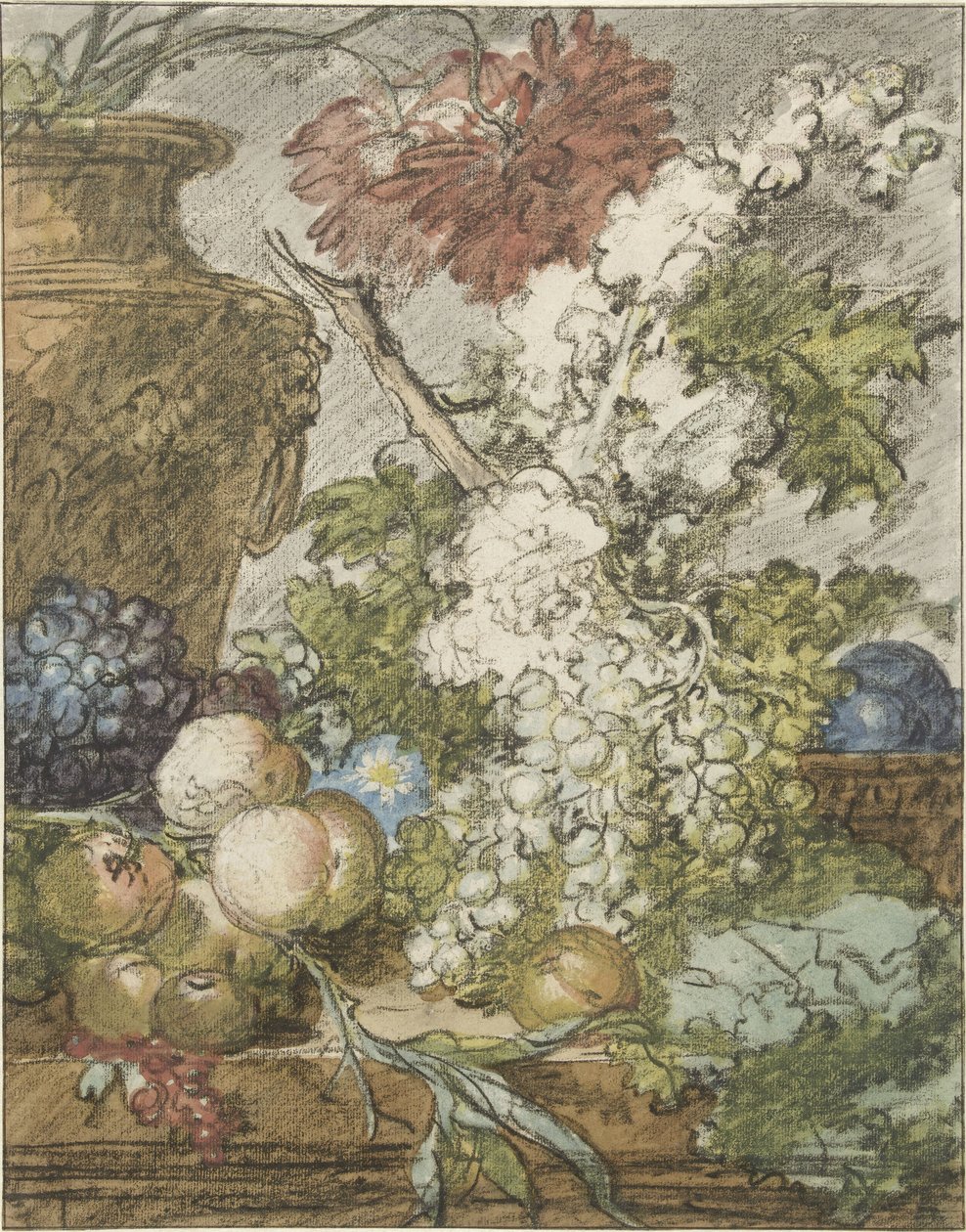 花果静物草图
水果与鲜花插花草图 作者 扬·范·休森（Jan van Huysum）