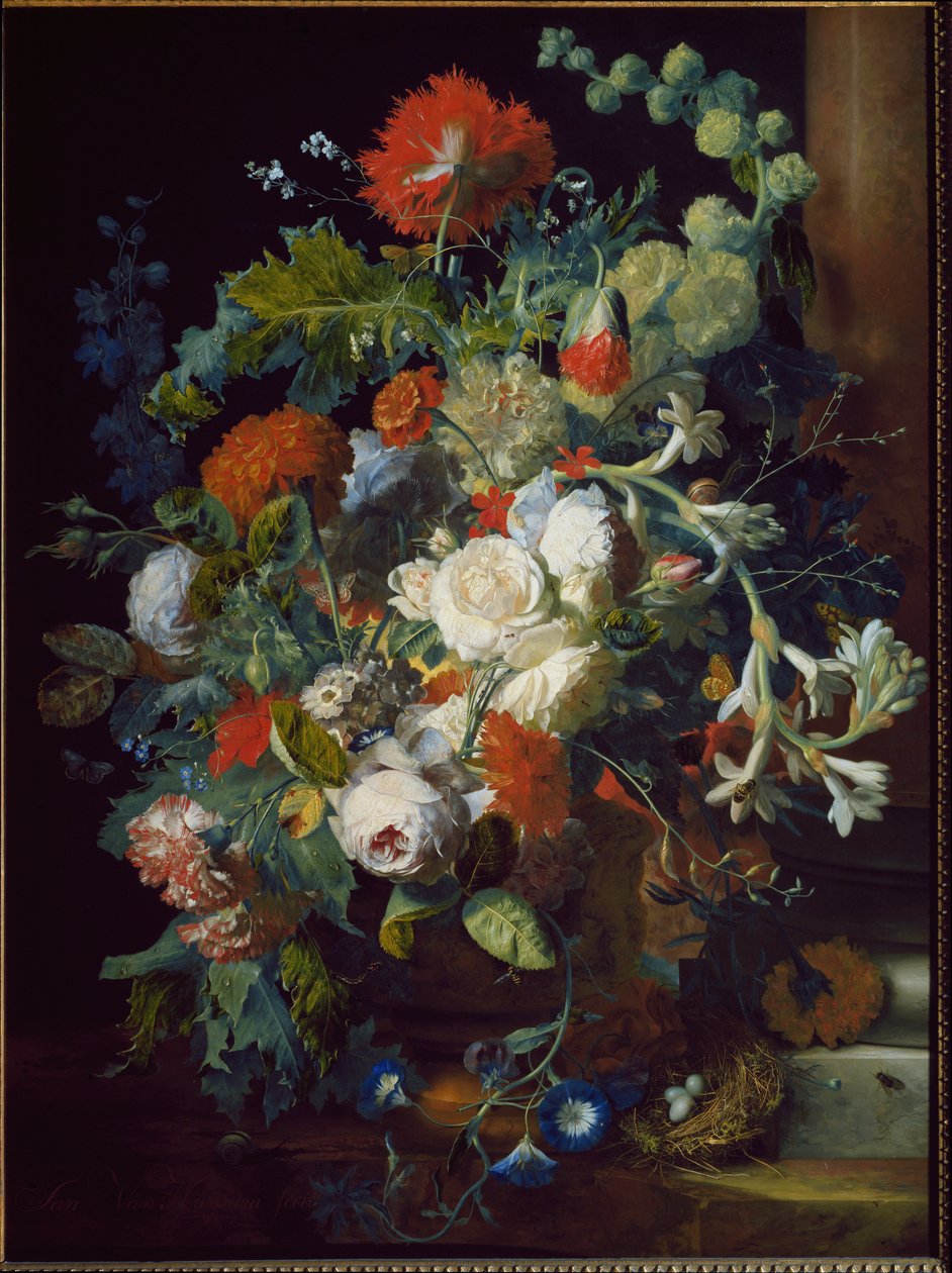 静物。 花篮。 （布面油画 作者 扬·范·休森（Jan van Huysum）