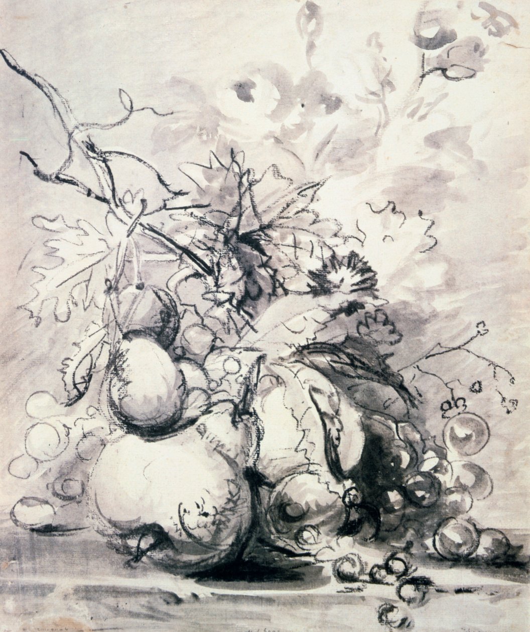 水果静物，1700年-1749年。 作者 扬·范·休森（Jan van Huysum）