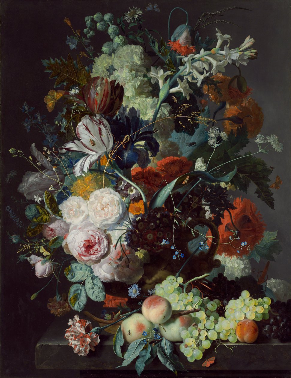 鲜花和水果的静物画 作者 扬·范·休森（Jan van Huysum）