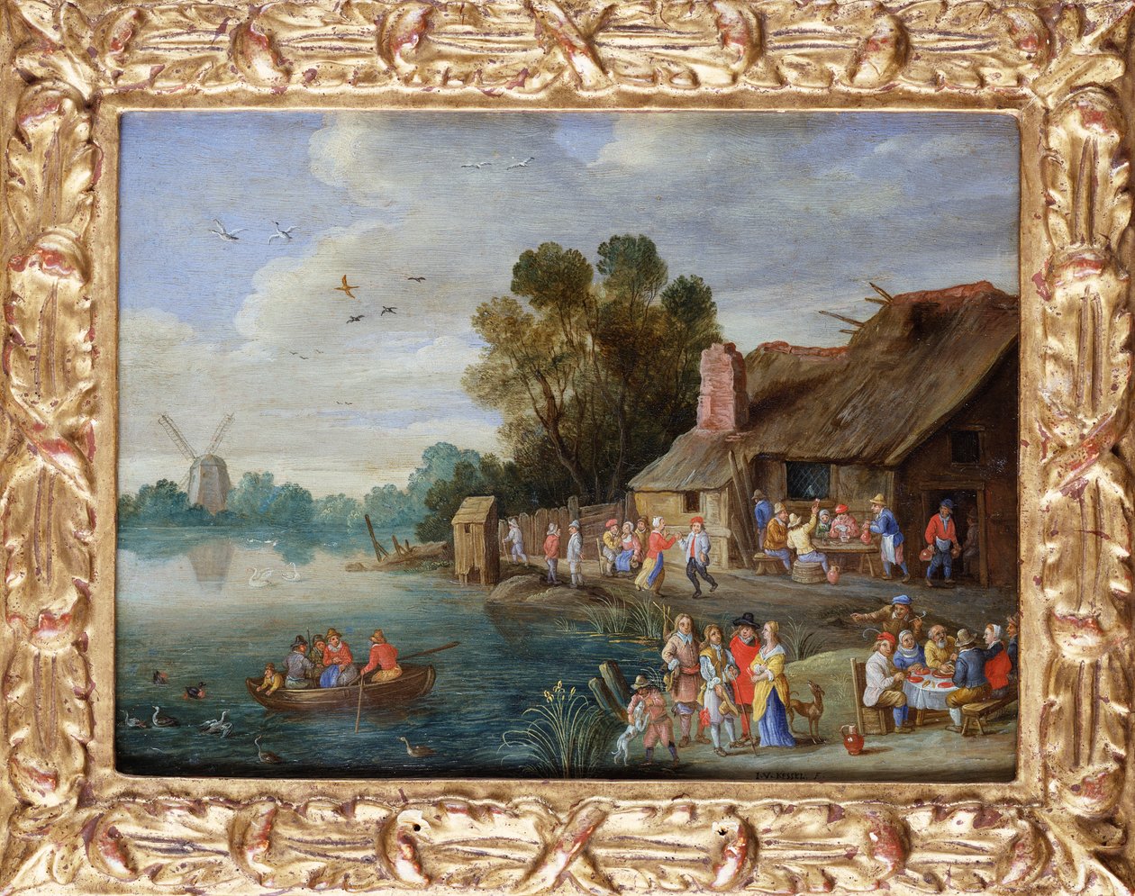 乡村旅馆的绅士河景 作者 扬·范·凯塞尔（Jan van Kessel）