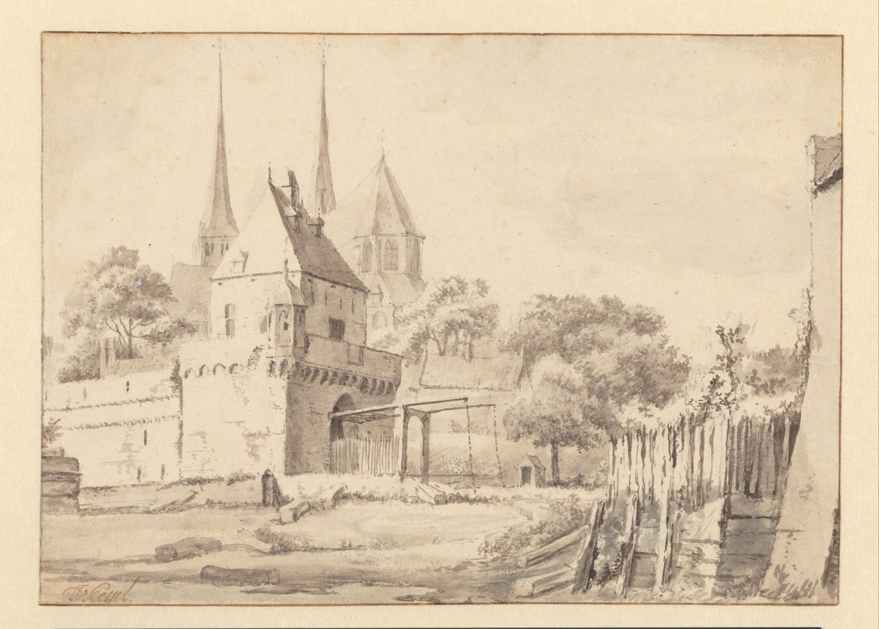 代芬特尔的 Bergpoort 和 Bergkerk 景观 作者 扬·范·凯塞尔（Jan van Kessel）