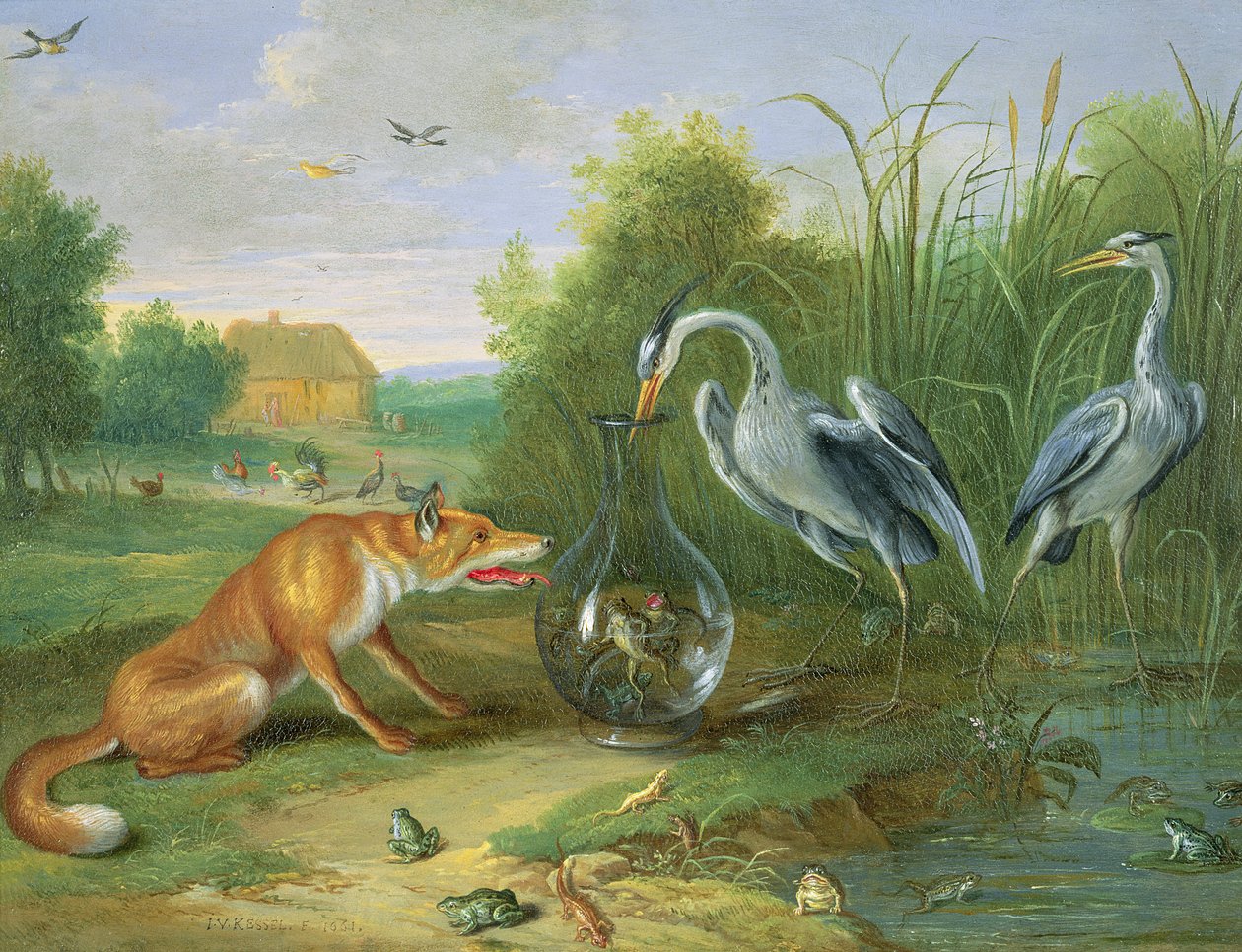 苍鹭和狐狸，1661年（铜上油） 作者 扬·范·凯塞尔（Jan van Kessel）