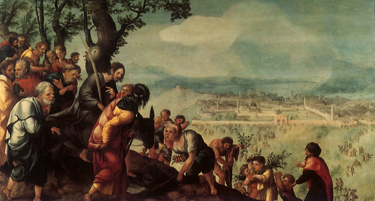 基督进入耶路撒冷，三联画的中央小组，c.1526 作者 扬·范·斯柯（Jan van Scorel）