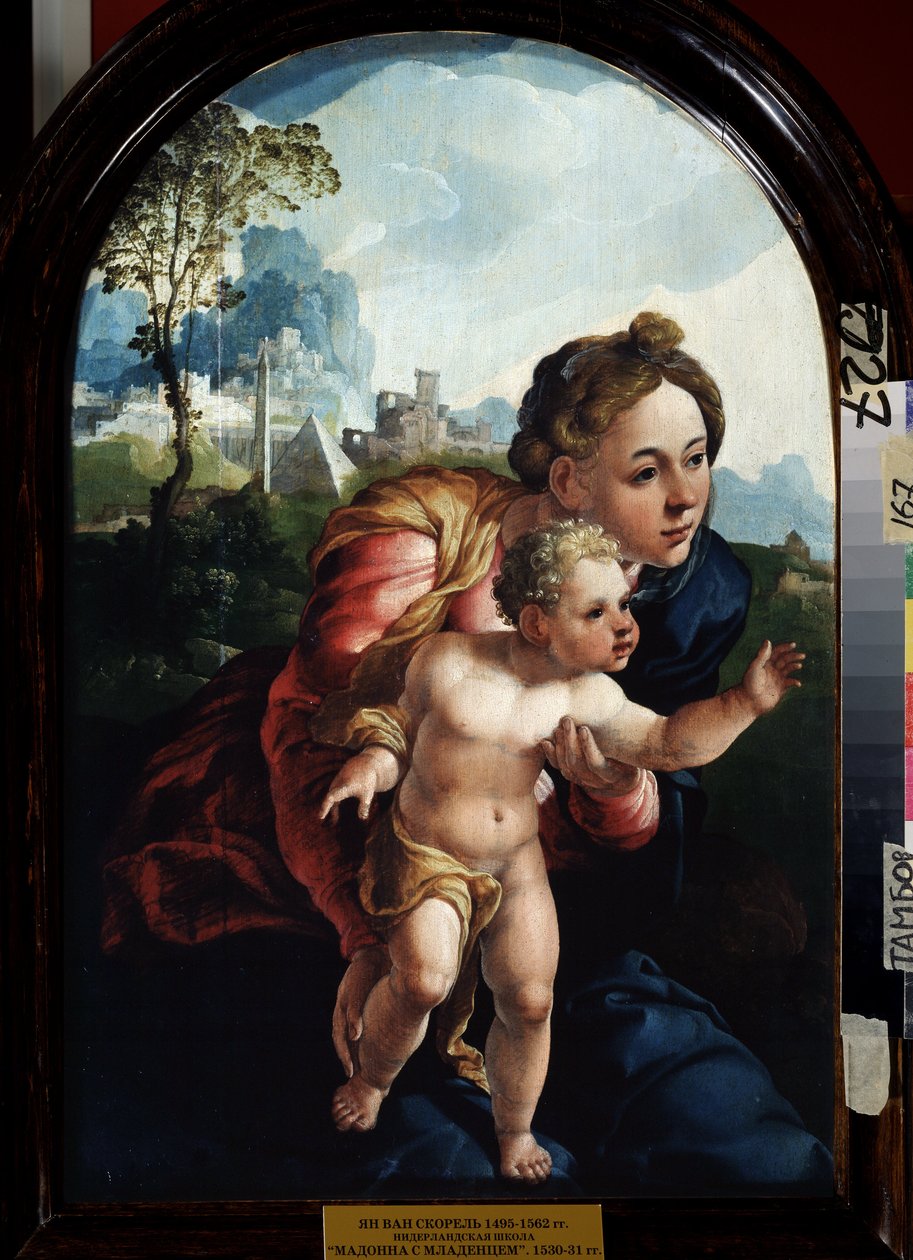 圣母与圣婴绘画作者：扬-凡-斯科雷尔（1495-1562 年）。木板油画，66 x 45 厘米 作者 扬·范·斯柯（Jan van Scorel）