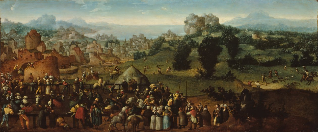 有锦标赛和猎人的风景，151920年。 作者 扬·范·斯柯（Jan van Scorel）