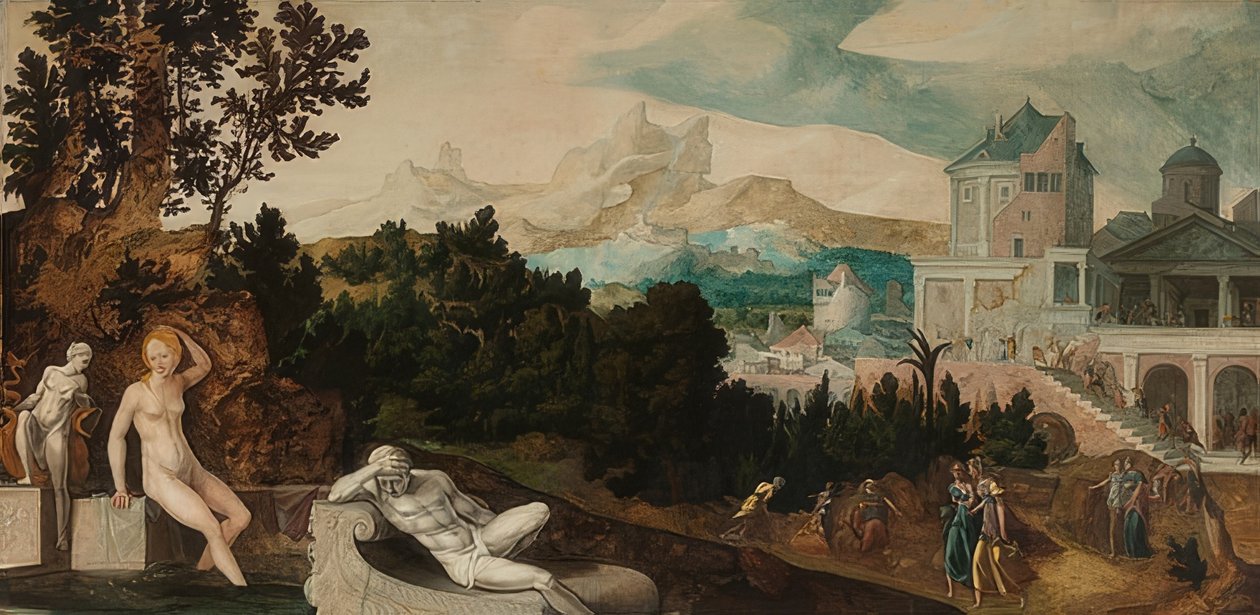 与拔示巴的风景。约于1540-45年 作者 扬·范·斯柯（Jan van Scorel）