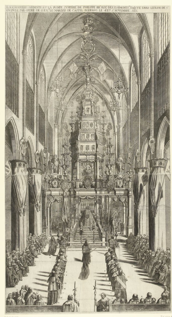 Lijkdienst voor Filips IV te Brussel, 1665
La chapelle ardente, et la pompe funebre de Philippe IIIe roy des Espaignes faicte dans le église de Ste. Gudule par ordre de s. exce. 作者 扬·范·特洛伊恩