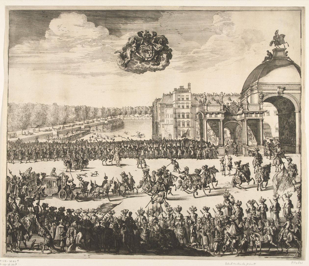 威廉三世国王进入海牙，1691 年
To the Blyde, seer gewenste, en eerste Konincklijcke Inhalingh van Willem de III, Koning van Engelandt, Schotlandt, Vranckryck en Yerlandt, c.Binnen 