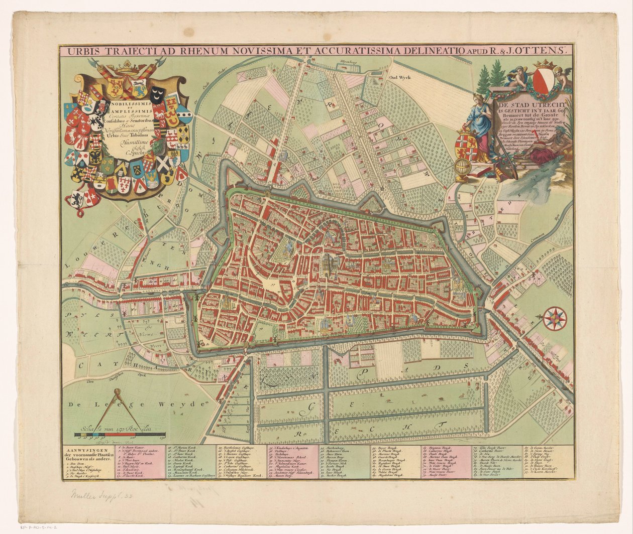 乌得勒支市地图
Urbis Traiectiad Rhenum novissima et accuratissima delineatio（标题见实物） 作者 扬·范·维安（Jan van Vianen）