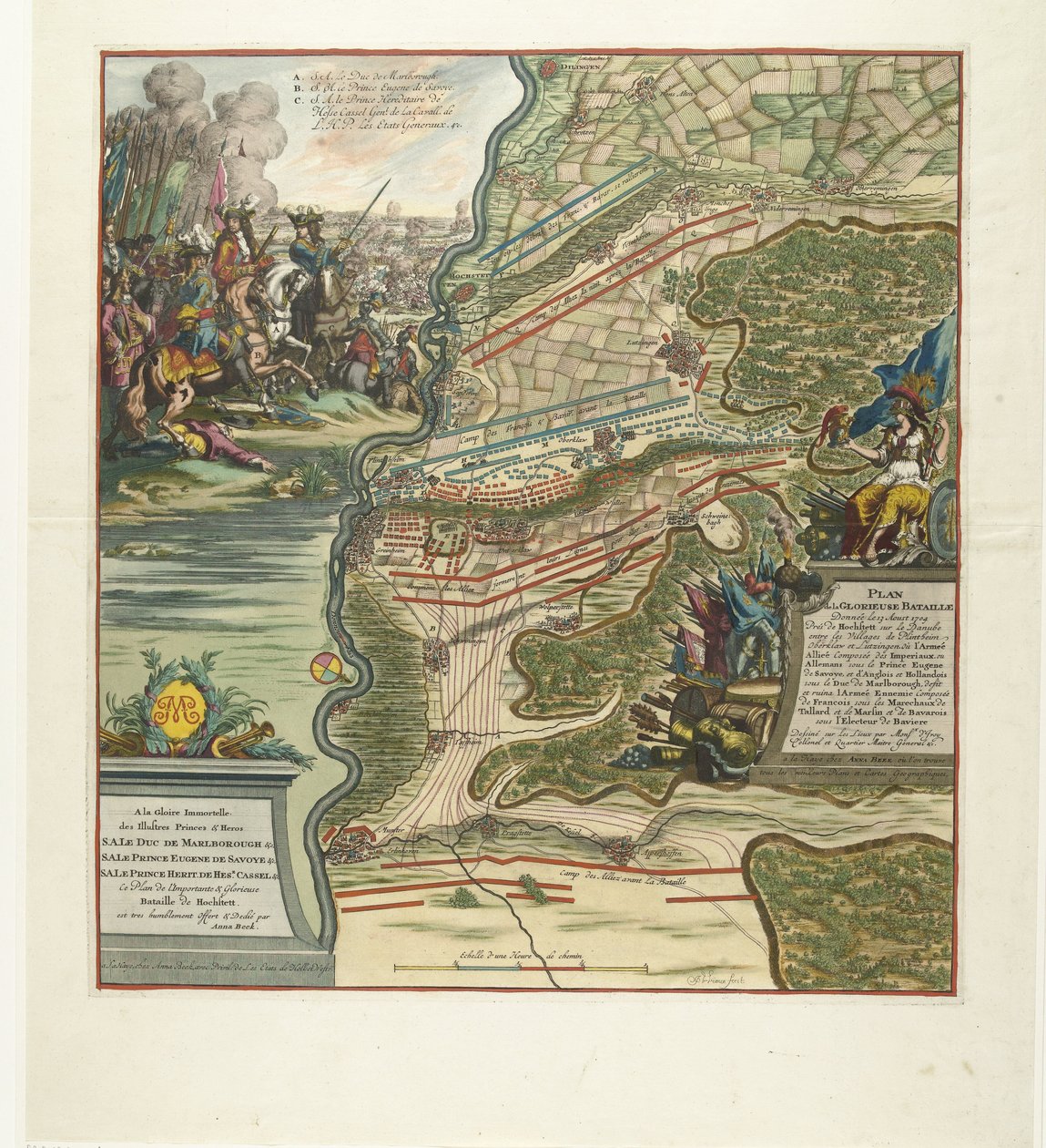 Slag bij Höchstädt，1704 年
多瑙河畔霍赫施泰特附近 8 月 13 日光荣战役的平面图（...多瑙河畔霍赫施泰特附近（......）（标题见实物） 作者 扬·范·维安（Jan van Vianen）