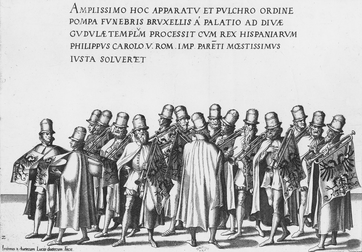1559年查理五世皇帝葬礼队伍的小号手 作者 Jan Van和Doetechum老年人