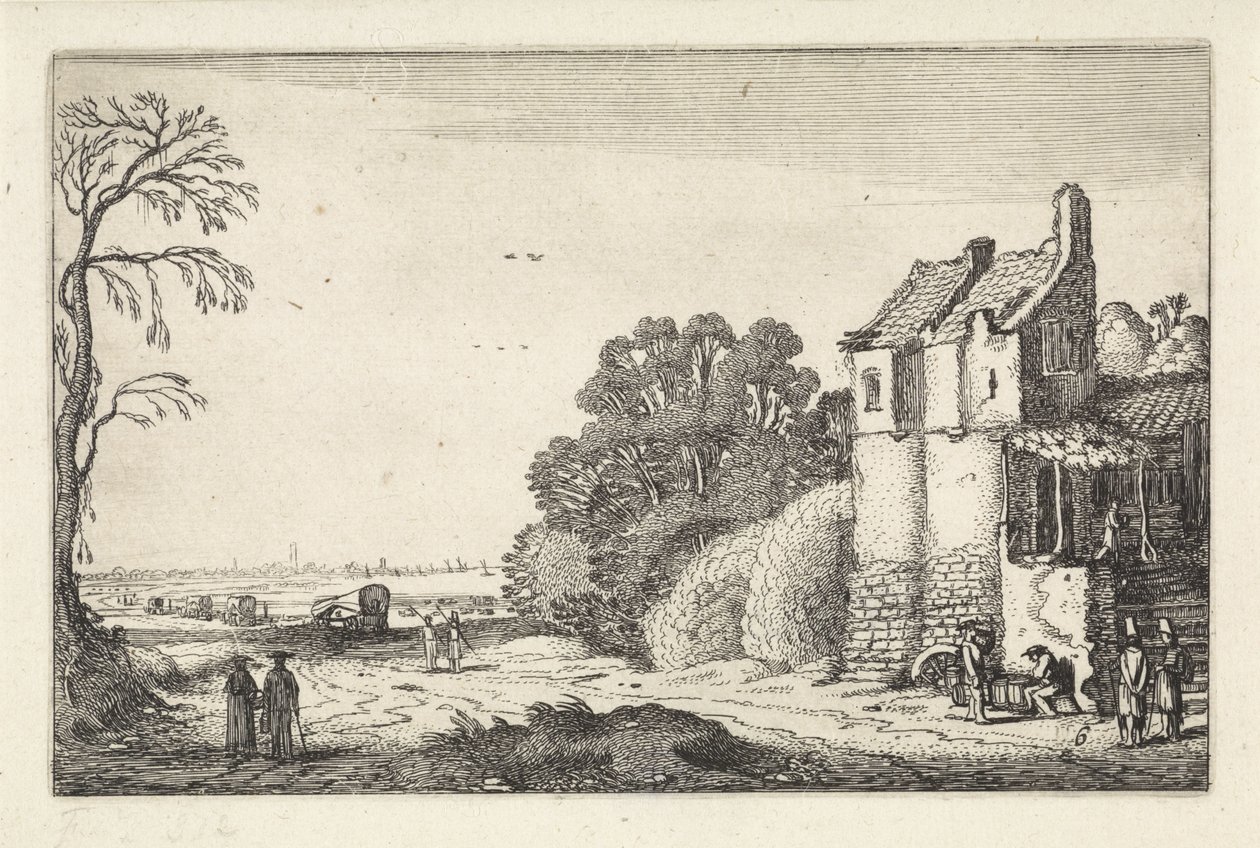 Figuren bij een huis en huifkarren op een landweg Landschappen (series title) Amenissimae aliquot requculae (series title) 作者 扬·范德维尔德 (II)