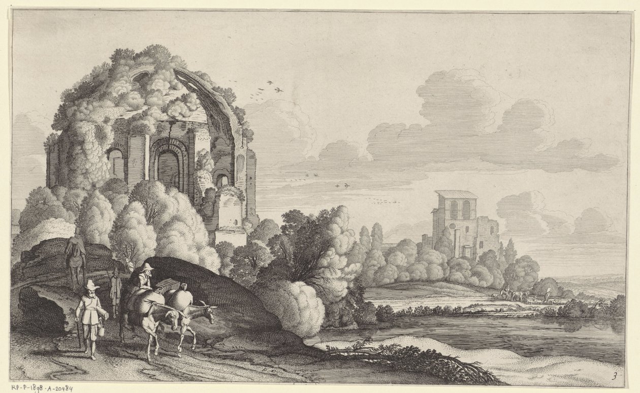 罗马附近密涅瓦梅迪卡神庙的旅行者 Pieter de Molijn 之后的风景（系列标题） 作者 扬·范德维尔德 (II)