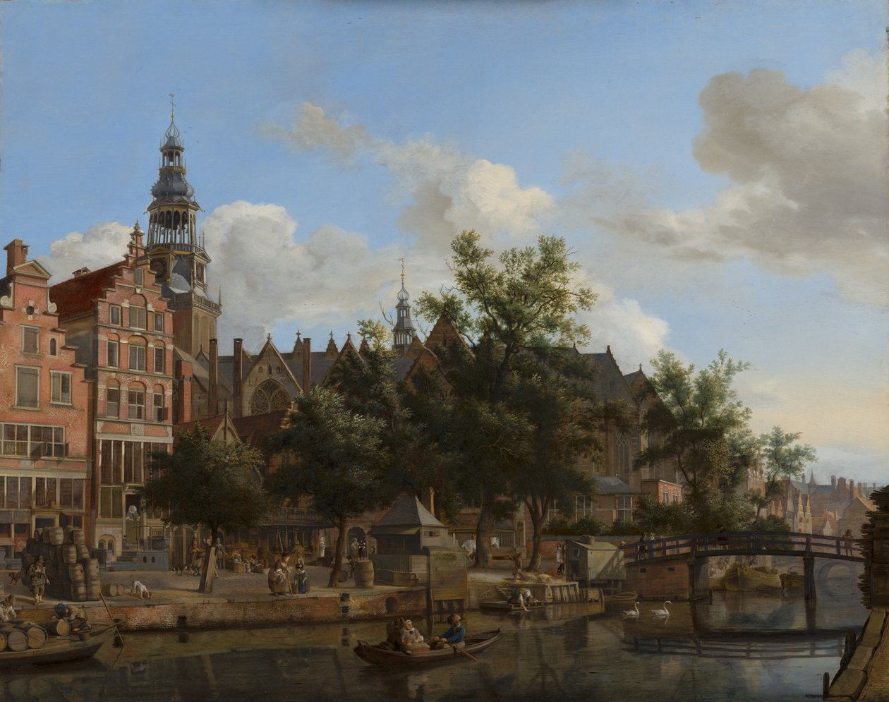 Oudezijds Voorburgwal和Oude Kerk在阿姆斯特丹的视图 作者 扬·范德·海登
