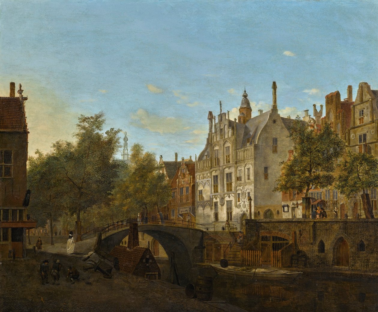 带 Gemeenlandshuis 的 Oude Delft 景观 作者 扬·范德·海登