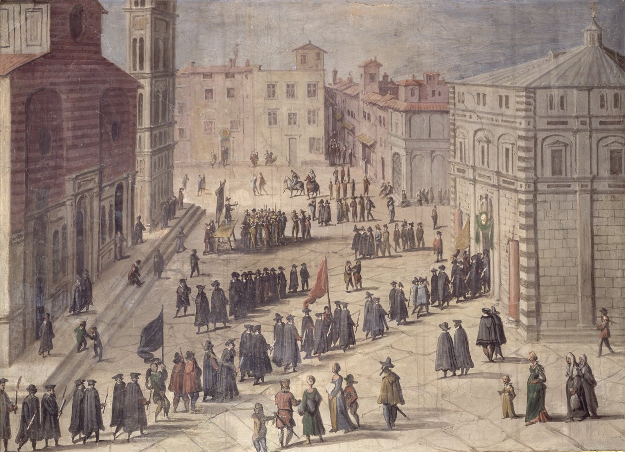 尊敬节日在Piazza del Duomo，佛罗伦萨，1555年 作者 扬·范德·斯特雷特