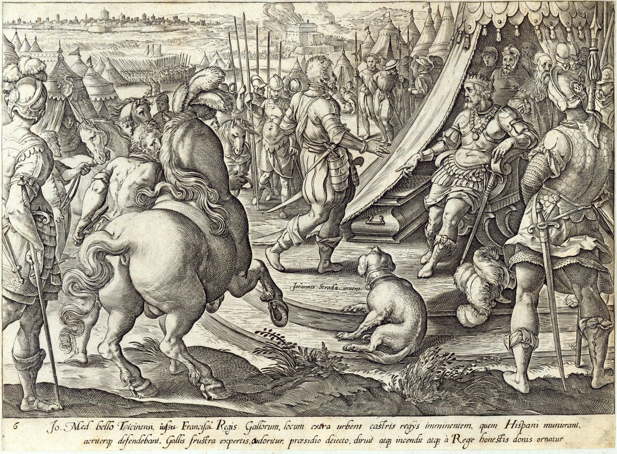 弗朗西斯一世之前的Giovanni de&39;Medici，来自“美第奇历史”的第6版，由Hendrick Goltzius（1558-1617）雕刻，第1583页 作者 扬·范德·斯特雷特