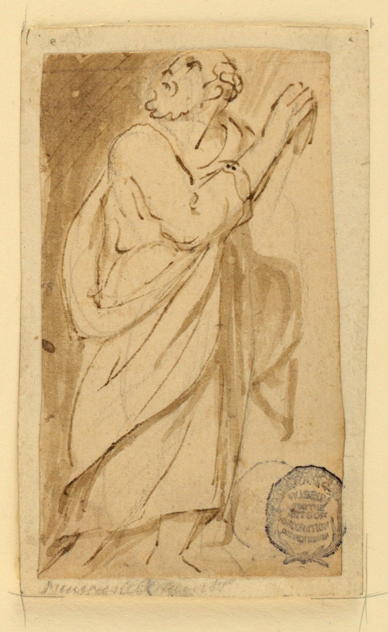 绘画书页；身着古典服饰的老人 作者 扬·范德斯特雷特（Jan van der Straet），又名斯特拉达努斯