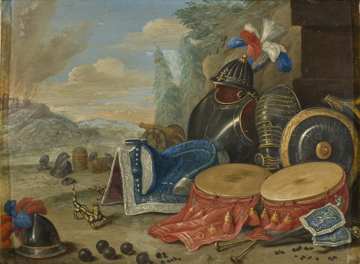 Emblemmes de guerre - Emblems of War，作者 Kessel, Jan van, the Elder (1626-1679)。 铜上的油。 尺寸：19x25 厘米。 斯德哥尔摩国家博物馆 作者 凯瑟尔长老范