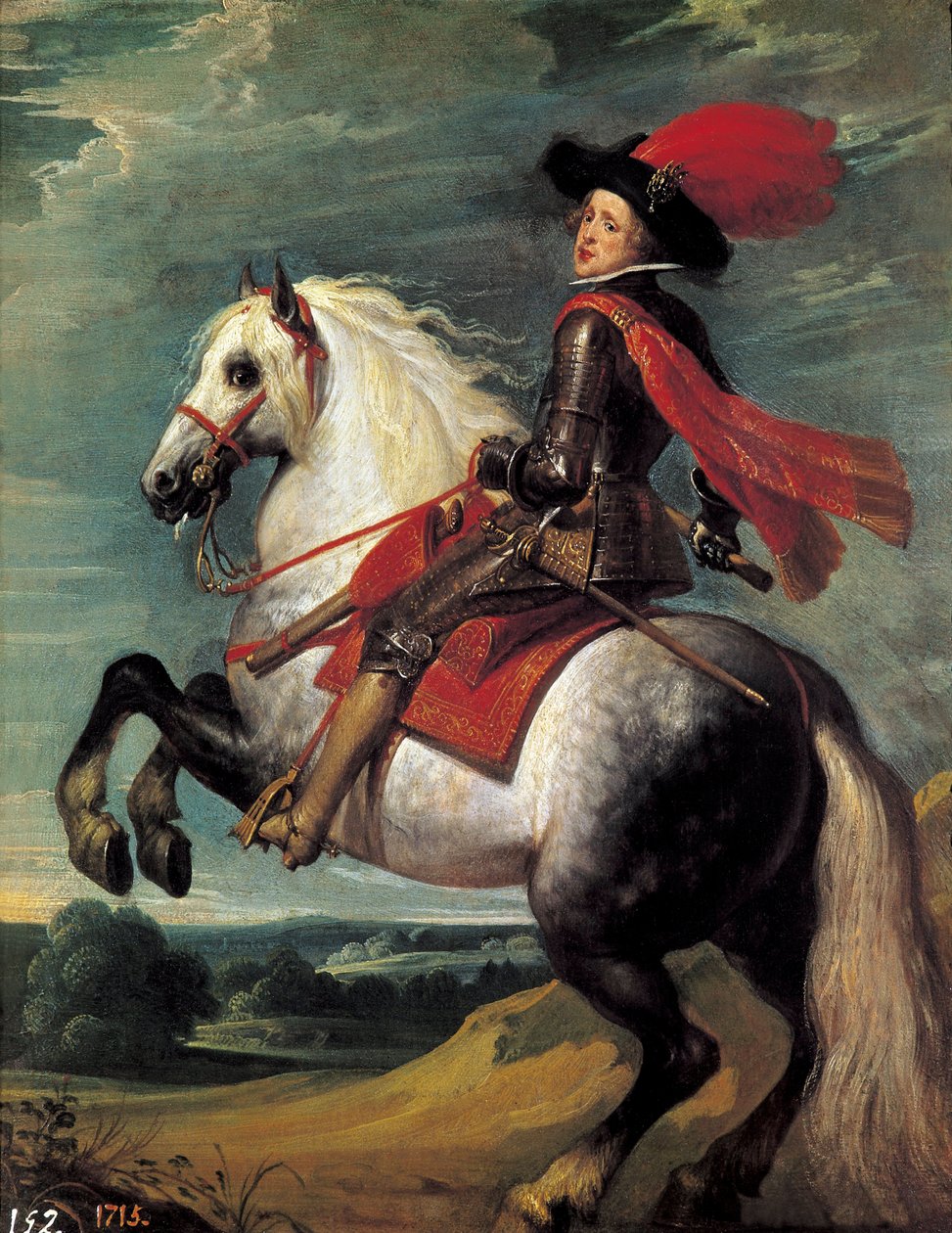 腓力四世的马术画像。腓力四世（1605-1665），西班牙国王20岁时的代表。扬-凡-凯瑟尔一世（Jan van Kessel I dit Le Vieux，1626-1679）的画作 作者 凯瑟尔长老范