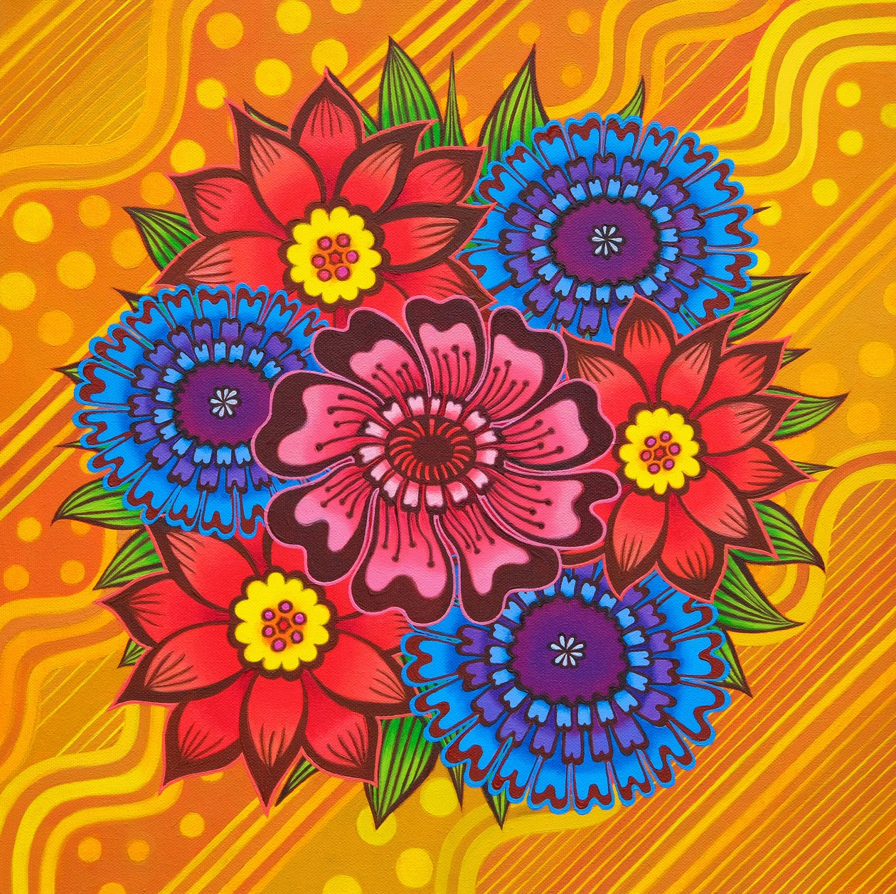 黄色花朵，2022，（布面油画） 作者 简·塔特斯菲尔德