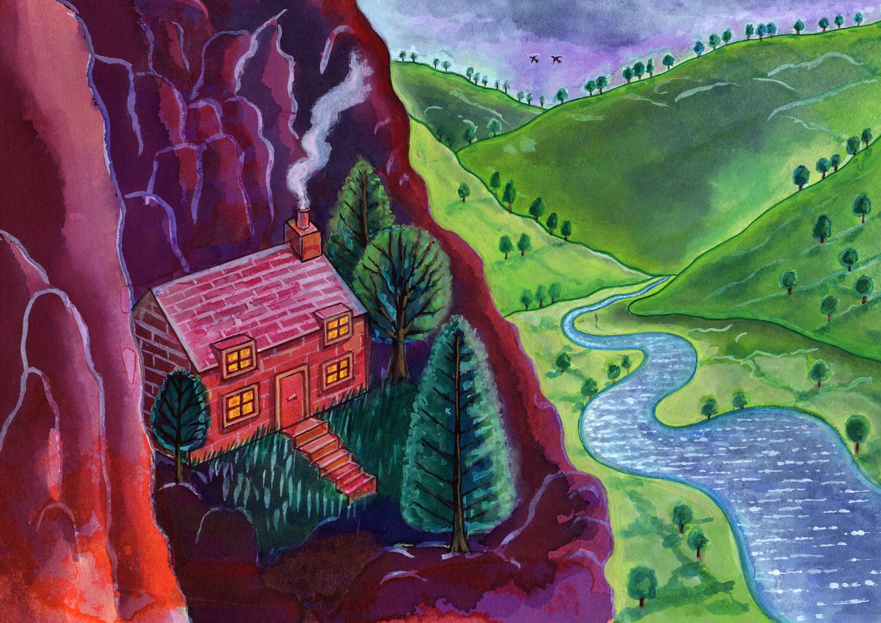 House in the Mountains，2002，（墨水和水粉） 作者 简·塔特斯菲尔德