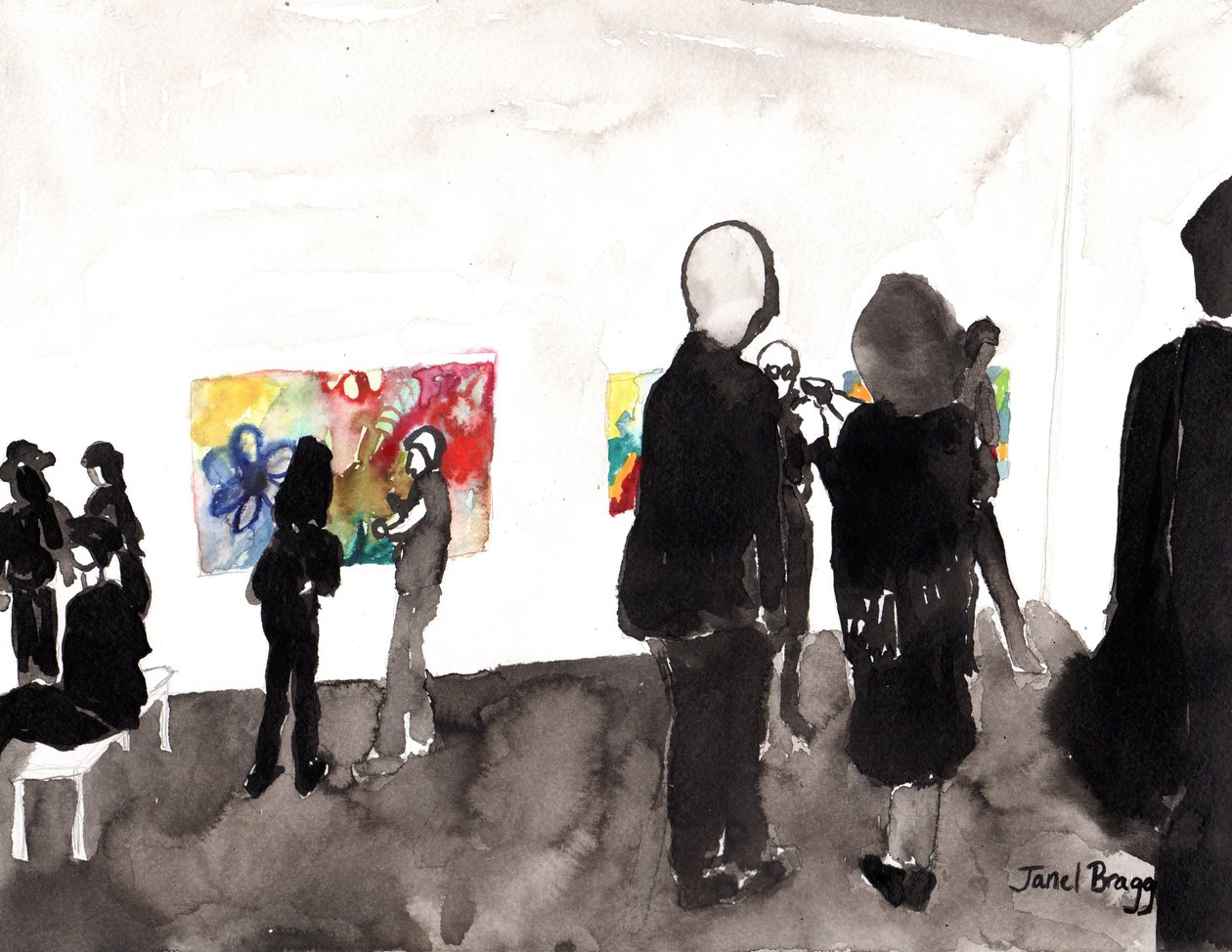 我的画廊开幕，约2015年（纸本水墨画） 作者 贾内尔·布拉格