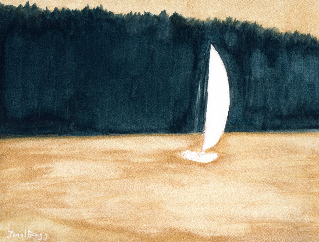 盖米斯海峡的帆船，约 2024 年（纸上水彩画） 作者 贾内尔·布拉格