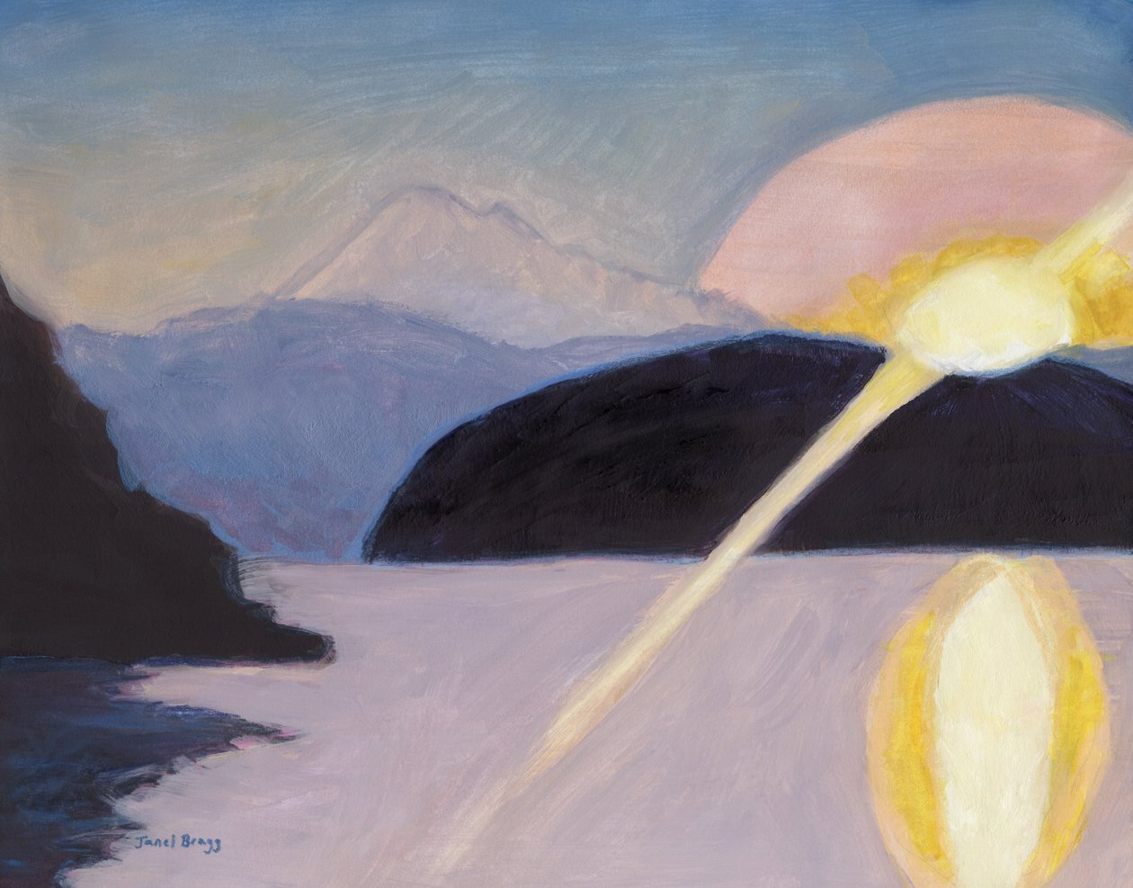 阿纳科特斯海员公园的日出，约 2025 年（纸质混合材料） 作者 贾内尔·布拉格