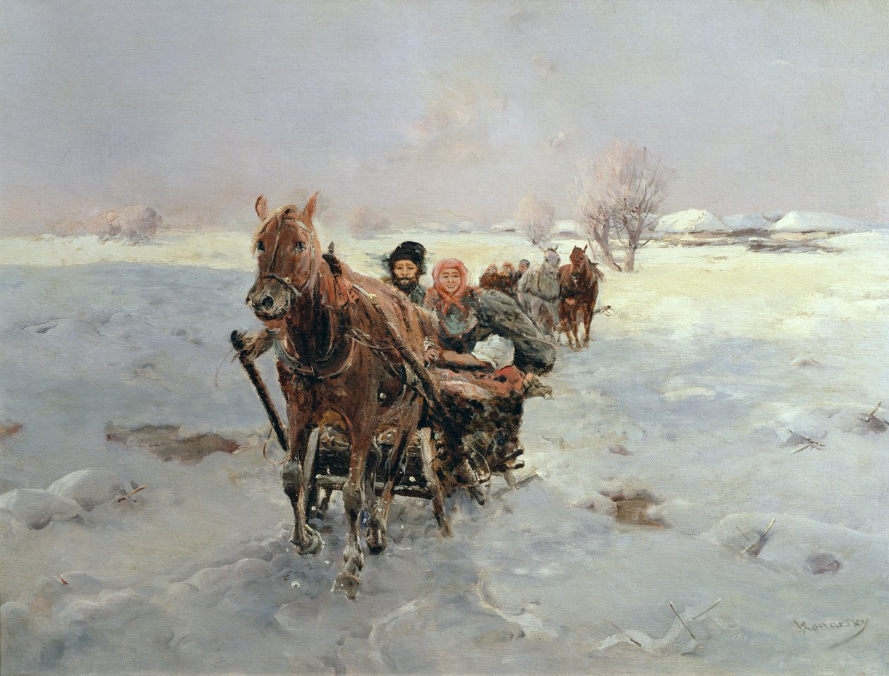在冬季景观的雪橇 作者 珍妮娜·科纳尔斯基