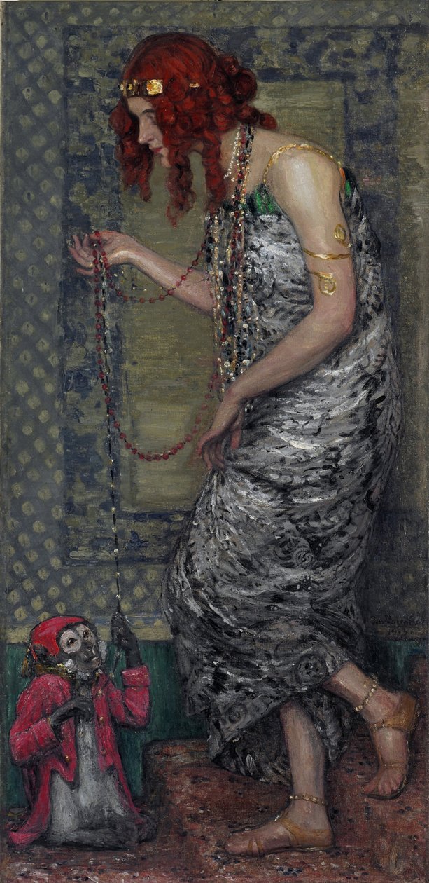 "公主与猴子》（La princesse et le singe） Janis Rozentals (1866-1916) - 1913 - 布面油画 Dim 147,5x71 cm 拉脱维亚共和国国家艺术博物馆，里加 作者 贾尼斯（Janis Rozentals）