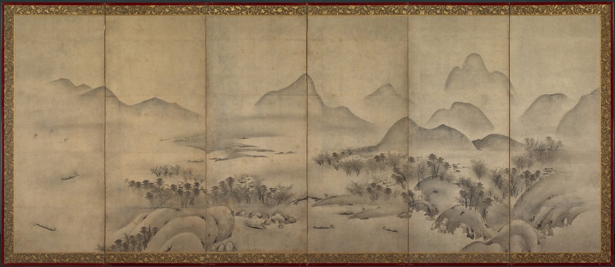 月光下的风景（一对之一） 作者 日本，室町时代