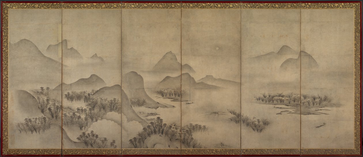 月光下的风景（一对之一） 作者 日本，室町时代