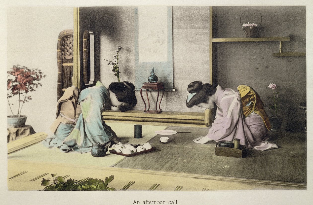 一个下午的电话，1880年（手上的彩色蛋白印在卡上） 作者 日本摄影师