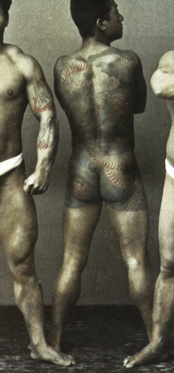 传统日本Irezumi纹身的男士，1880年（手工彩色照片） 作者 日本摄影师