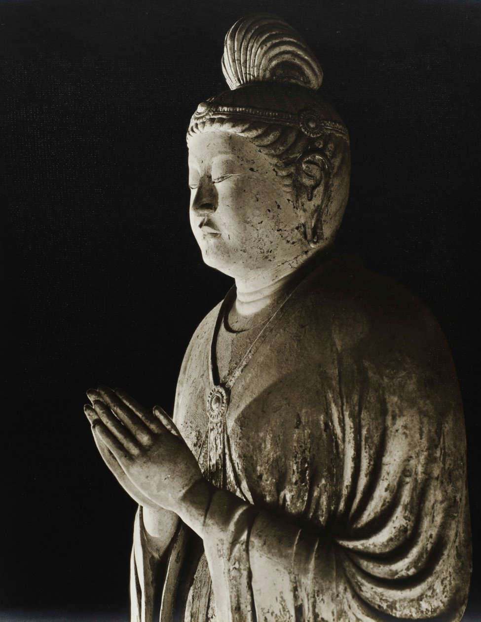 Gakko Bosatsu被绘的黏土雕象从8世纪，奈良时代，1950年 作者 日本摄影师