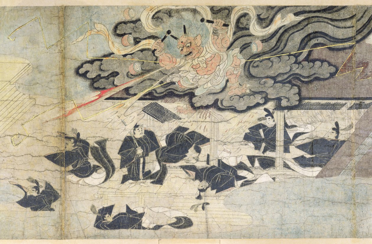 恶魔雷霆，天神神社，镰仓时代（1185-1333）（丝绸上的墨水） 作者 日本学校