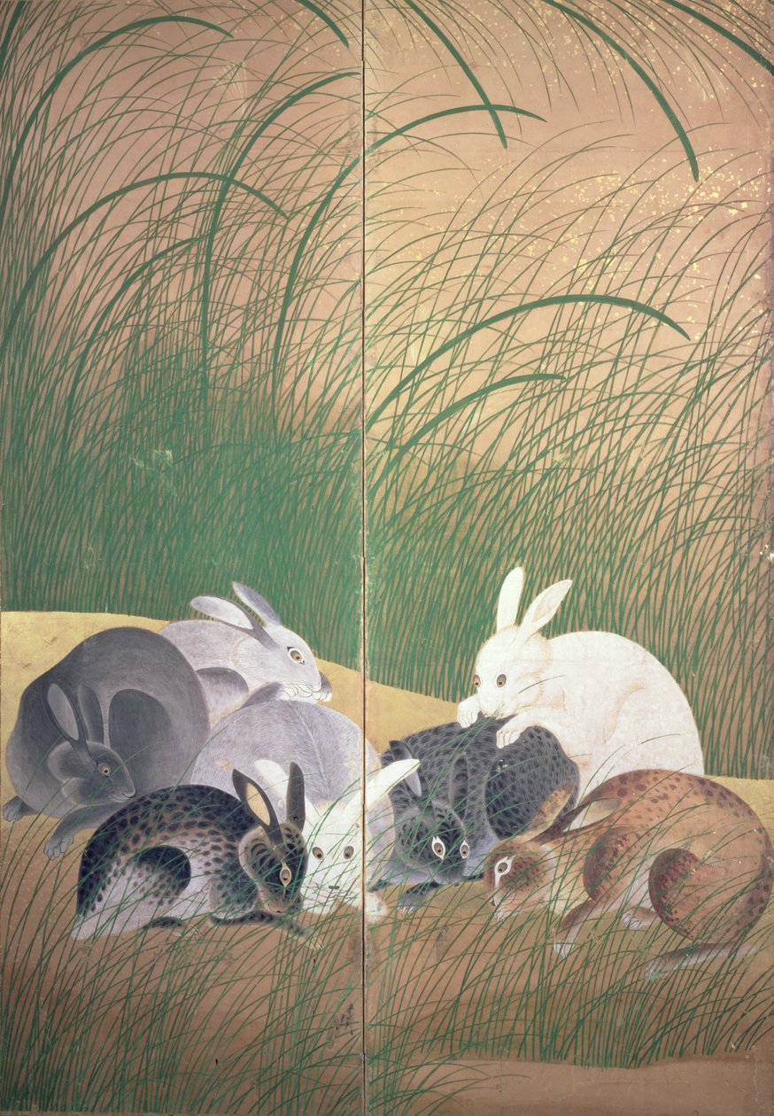 野兔和秋草，c.1700 作者 日本学校
