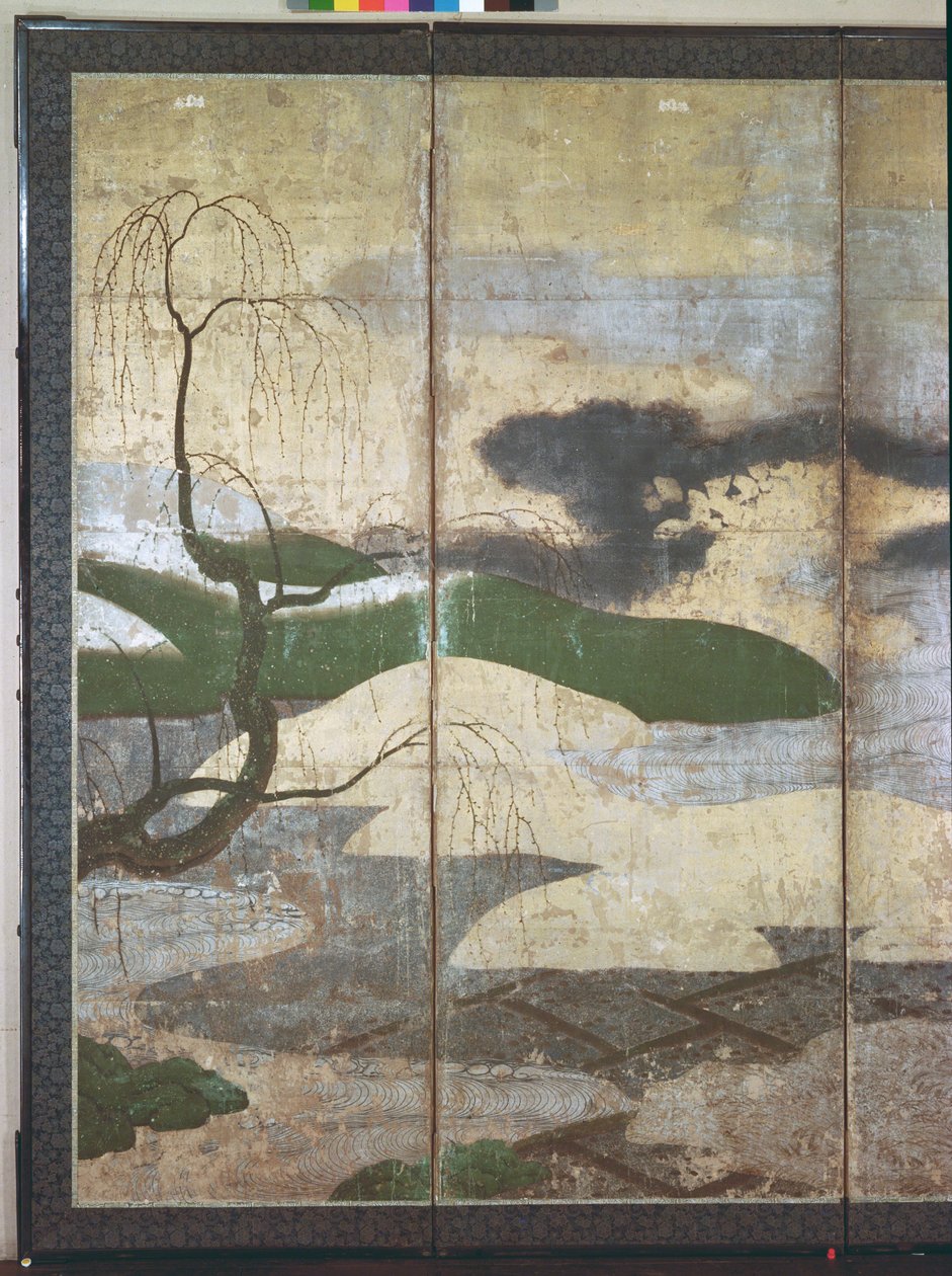 月光景观（钢笔和墨水，颜色，面板上的金纸）（见216574,216575） 作者 日本学校