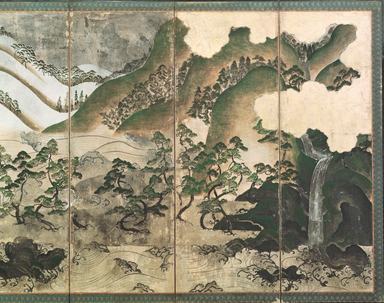 月光冬季景观，六面板折叠屏幕的一部分（纸上的颜色）（见216547） 作者 日本学校