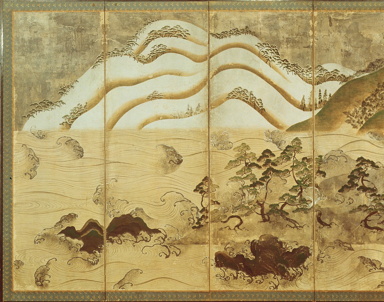 月光冬季景观，六面板折叠屏幕的一部分（纸上的颜色）（见216548） 作者 日本学校