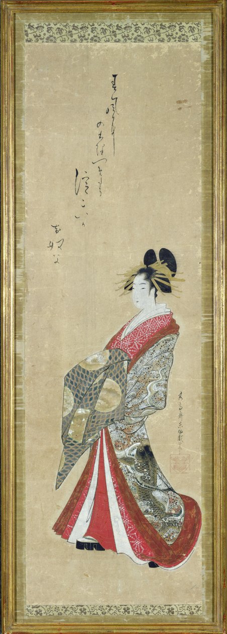 一个年轻的妓女的肖像（笔和墨水在纸上洗） 作者 日本学校