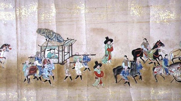 在1651年德川Ietsunas继承时，在Meireki 1的第六个韩国大使馆，可能是Kano Masunobu（1625-94）（卷轴画）（详情）（另见120834） 作者 日本学校