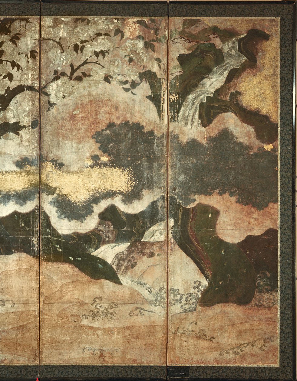 阳光明媚的风景（笔和墨水，颜色，面板上的金纸）（见216576,216577） 作者 日本学校