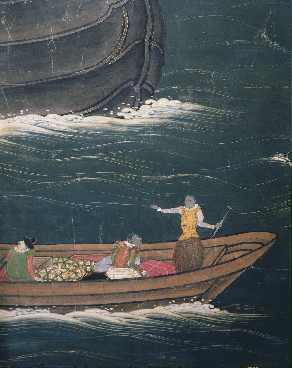葡萄牙人在日本的到来，小船与货物的细节，从Namban Byobu屏幕，1594年至1618年 作者 日本学校