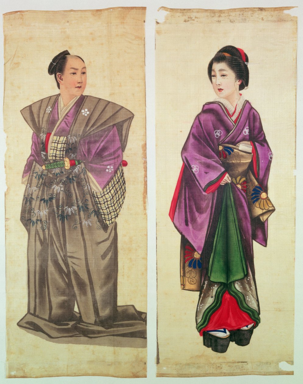 两个日本人物（彩绘丝绸） 作者 日本学校